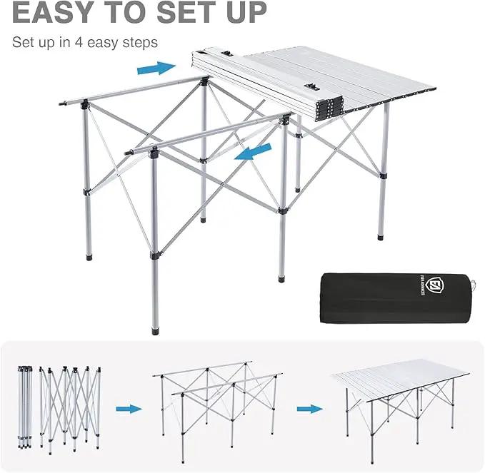 EVER ADVANCED Camping Table, Fold up Lightweight, 4-6 Person Portable Roll up Aluminum Table with Carry Bag for Outdoor, White by GreenHaven Gardens