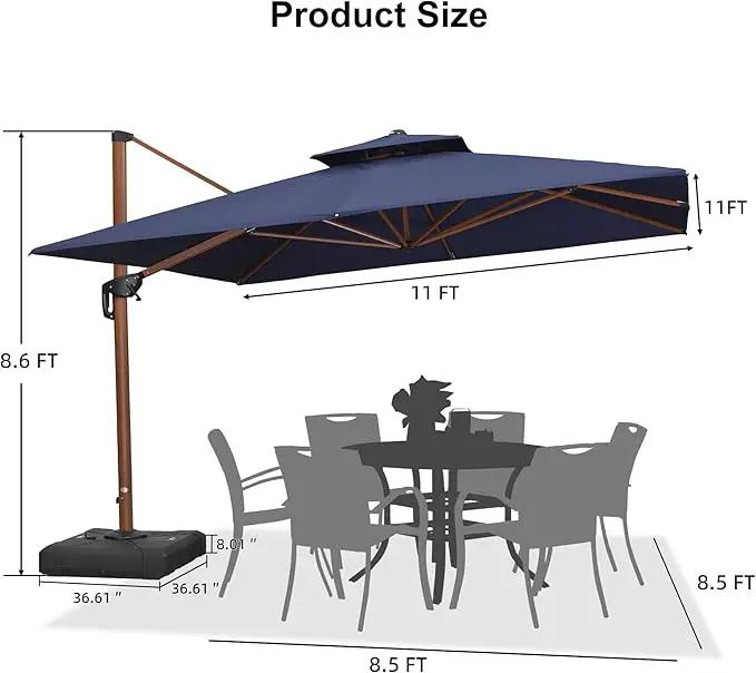 PURPLE LEAF 11ft Patio Umbrella with Base Outdoor Square Umbrellas Large Cantilever Umbrella Windproof Offset Umbrellas Heavy Duty Sun Umbrella for Garden Deck Pool Patio, Navy Blue by GreenHaven Gardens