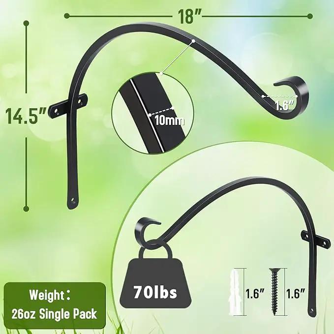 FEED GARDEN 18 Inch 2 Pack Outdoor Hanging Plant Bracket for Bird Feeders, Wind Chimes, Lanterns, Heavy Duty Metal Iron Wall Hooks with 6 Screws by GreenHaven Gardens