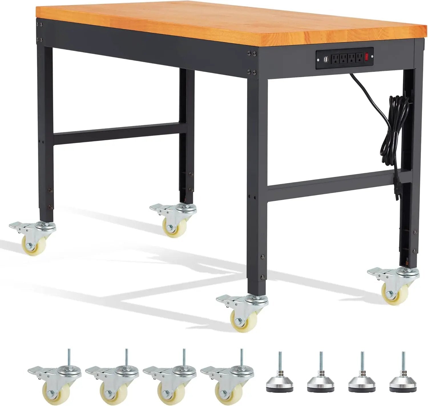 HABUTWAY Height Adjustable Workbench with Wheels 48" x 24" 2000 Lbs Capacity Solid Wood Work Station Heavy-Duty Rolling Work Tables for Garage Party Shop Office by GreenHaven Gardens