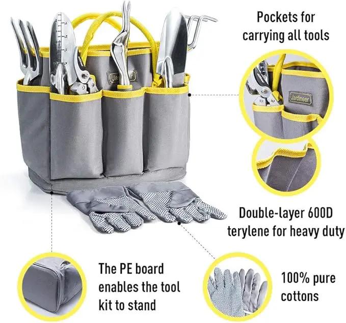Jardineer Garden Tools Set, 8PCS Heavy Duty Garden Tool Kit with Outdoor Hand Tools, Garden Gloves and Storage Tote Bag, Gardening Tools Gifts for Women and Men by GreenHaven Gardens