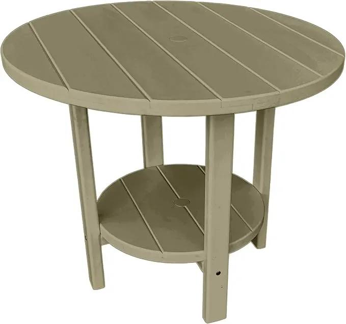 Phat Tommy Round Poly Resin Outdoor Patio Dining Table, All Weather Poly Patio Outdoor Furniture, Weatherwood by GreenHaven Gardens