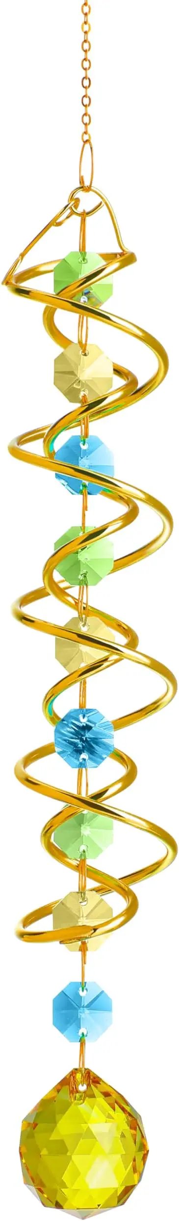 H&D HYALINE & DORA Glass Gazing Ball Spiral Tail Decorative Sun Catcher,17.7in Rainbow Maker Double-Spiral W/Yellow Crystal Ball Prism Sun Catcher for Indoor Outdoor Garden Decoration by GreenHaven Gardens