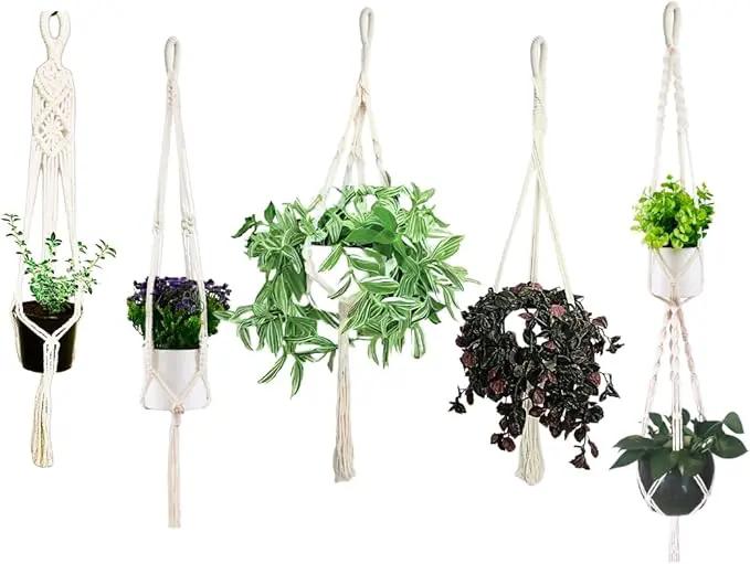 5 Packs Plant Hangers Indoor, Macrame Plant Hangers, Indoor Plant Hangers, Indoor Planter, Wall Plant Hanger, Hanging Planters for Indoor Plants, Hanging Planters for Outdoor Plants, Plant Lover Gifts by GreenHaven Gardens