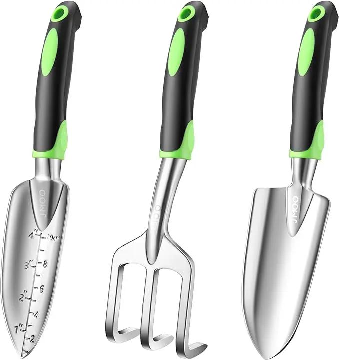 Garden Tools, 3-Piece Garden Tool Set with Non-Slip Ergonomic Handles, Lightweight Aluminum Alloy Rust-Proof Durable Gardening Hand Tools, Ideal Gardening Tools Gifts for Women and Men by GreenHaven Gardens