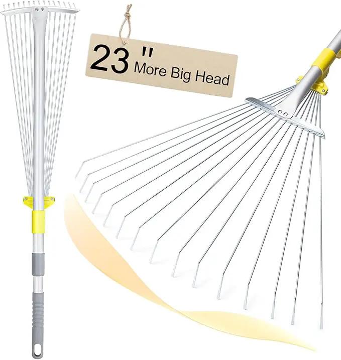 JARDINEER Adjustable Rakes for Leaves, Larger Garden Leaf Rake for Lawns Grass with 7-23" Expandable Head, Yard Collapsible Rake for Camping (64 inches) by GreenHaven Gardens