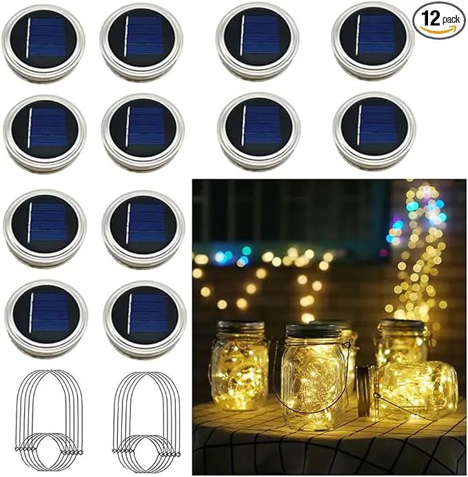 Solar Mason Jar Lights, 12 Pack 30 LED Waterproof Lid Light with Hangers (No Jar), Fairy Firefly Outdoor String Lights for Regular Mason Jar, Patio, Yard, Garden, Wedding Decoration (Warm White) by GreenHaven Gardens