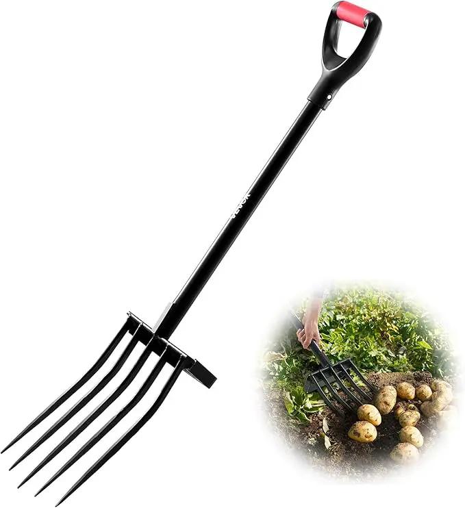 VEVOR Garden Fork, 5-Tine Gardening Pitchfork with Metal Handle, 41 in Heavy Duty Digging Fork with Y Grip, Forged Steel Spading Fork for Hay Potato Composting Transplanting Aeration by GreenHaven Gardens