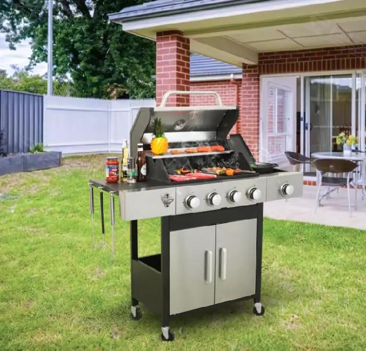 4-Burner Propane Gas BBQ Grill with Side Burner, 46,790 BTU Output, Enameled Cast Iron Grates, Heavy-Duty Stainless Steel Outdoor Grill for Backyard Barbecue by GreenHaven Gardens