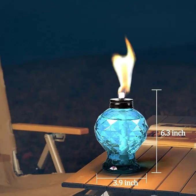 Tewei 4 Pack Blue Table Top Light Torches Outdoor, Mini Glass Torches Lanterns for Outside, Easy to Refill Citronella Torches for Garden Patio Yard Party by GreenHaven Gardens