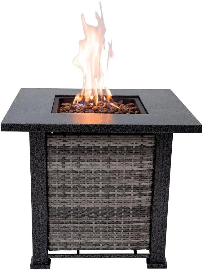 Adana Propane Fire Pit Table 28” Outdoor Firepit 50,000 BTU Firepits for Outside with Lava Rocks and Removable Lid Metal Fire Pit Outdoor Fireplace Propane Fire Pits for Outside CSA Certified by GreenHaven Gardens