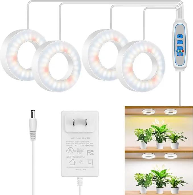 Ceiling Grow Lights for Indoor Plants, 192 LEDs Full Spectrum Plant Lights for Indoor Growing with 6/12/16H Timer, Cable Clips for Tidy Setup, 3.54" Grow Lamp for Small Plants (4-Head) by GreenHaven Gardens