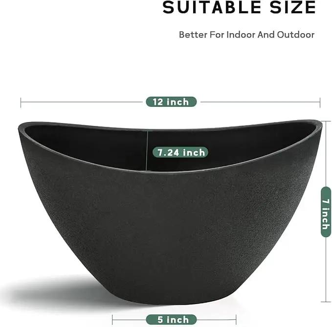 LaDoVita Plant Pots with Drainage Holes, 12 Inch Large Planters for Indoor Plants, Plastic Flower Pots Outdoor, Set of 2 Pack, Frosted Black by GreenHaven Gardens