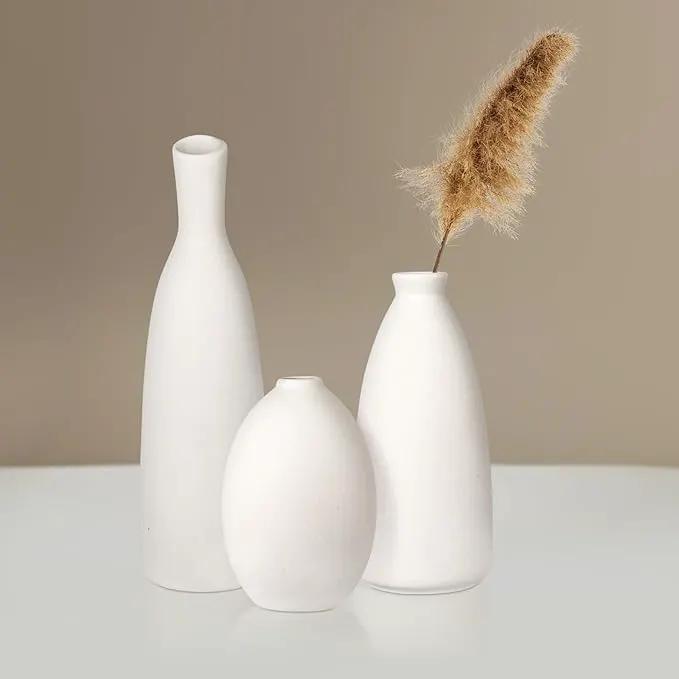 Ceramic Vase Set of 3, Small Flower Vase for Home Decor, Decorative Vases for Pampas Grass & Dried Flowers, Living Room, Bedroom, Bathroom, Shelf Centerpiece Table Decorations by GreenHaven Gardens