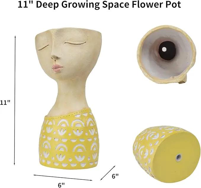 DiliComing Face Planter-Pots for Indoor Plants - 11 Inch Tall Planters for Flowers Head Planter with Drainage for Patio Yard Garden Succulent Pots Garden Décor 6 x 6 x 11 Inch by GreenHaven Gardens