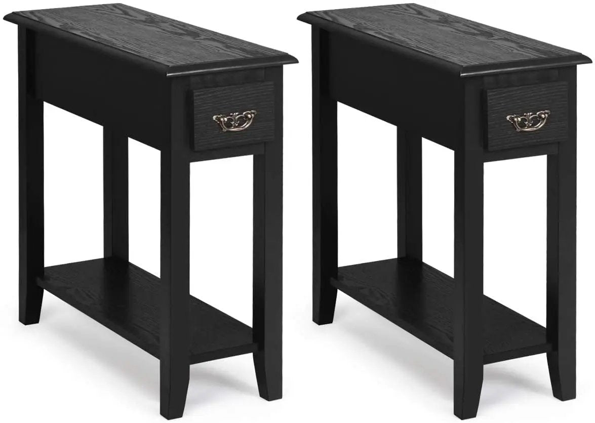 2 Pieces 2 Tier Sofa Side End Table with Drawer and Open Shelf, photo 3 of 10