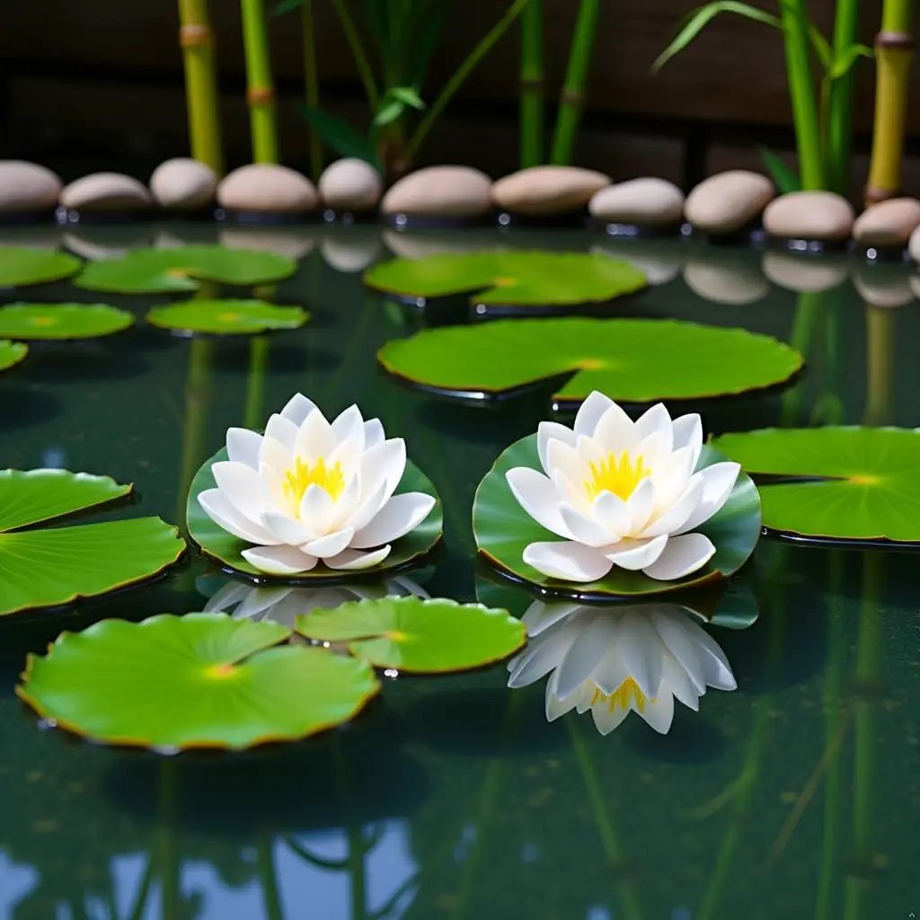6 Pcs White Artificial Lotus Flowers Large Floating Lotus Flowers Faux Flowers Water Lily Flowers Fish Pond Plants with Artificial Lily Pads, Home Decor Flowers by GreenHaven Gardens
