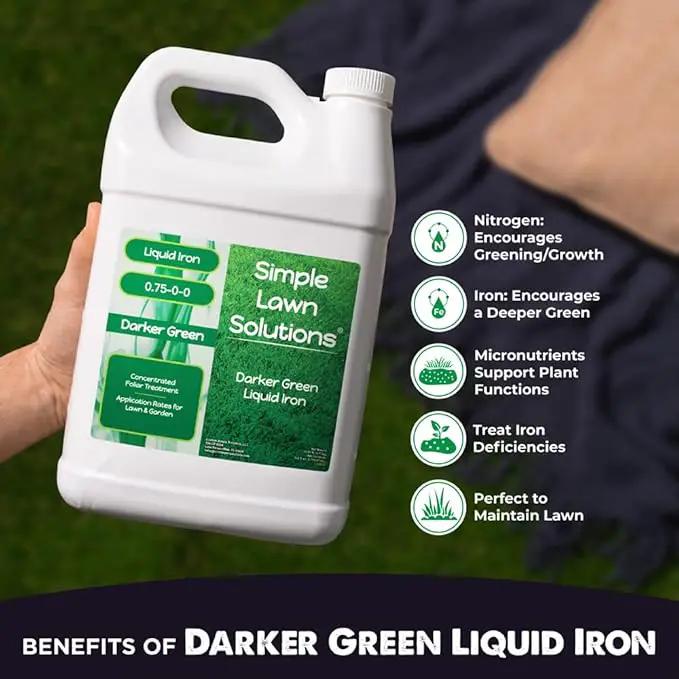 Simple Lawn Solutions - Liquid Iron Fertilizer Darker Green - Chelated Micronutrients - Concentrated Spray Booster for Turf Grass, Indoor Plants and Outdoor Garden (1 Gallon) by GreenHaven Gardens