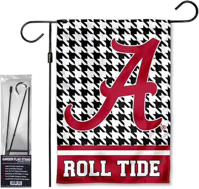 College Flags & Banners Co. Alabama Crimson Tide Houndstooth Pattern Garden Banner Flag with Stand Pole Holder by GreenHaven Gardens