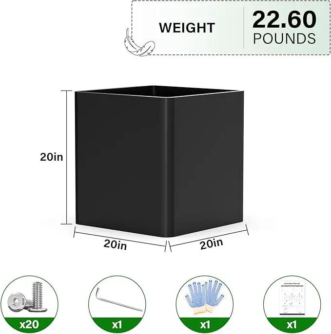 Large Metal Square Planter 20" L x 20" W x 20" H, Black Large Outdoor Planters with Drainage Hole for Porch/Patio/Garden by GreenHaven Gardens