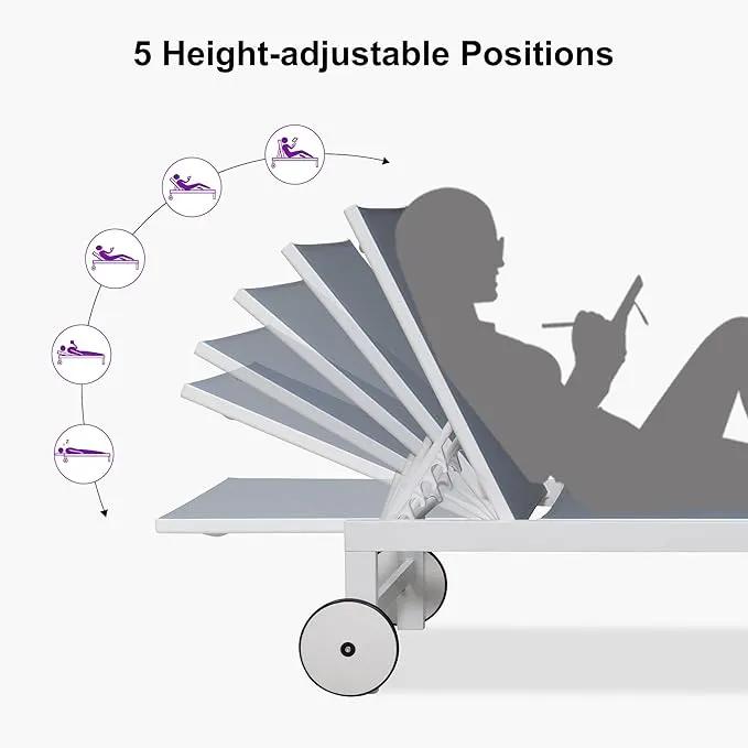 PURPLE LEAF Outdoor Chaise Lounge Set of 4 White Aluminum Lounge Chair Outdoor with Wheels Five-Position Adjustable Patio Lounge Chair for Pool Deck Yard, Indigo by GreenHaven Gardens