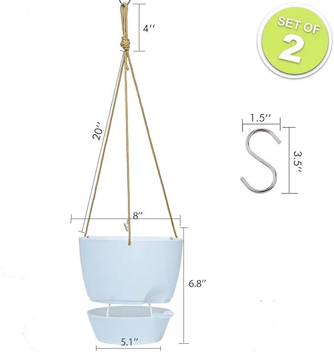 8 inch Hanging Planters, 2 Pack Self Watering Hanging Pots with 20oZ Deep Reservoir for Indoor Outdoor Plants Flowers, White by GreenHaven Gardens