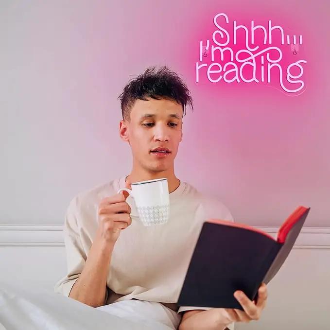 WLHOPE Shhh Im Reading Neon Sign Neon Signs for Wall Decor Dimmable Read Books Neon Lights LED Sign for Book Lovers Gifts Bedroom Bookstore Reading Room Library Study Room Decoration by GreenHaven Gardens