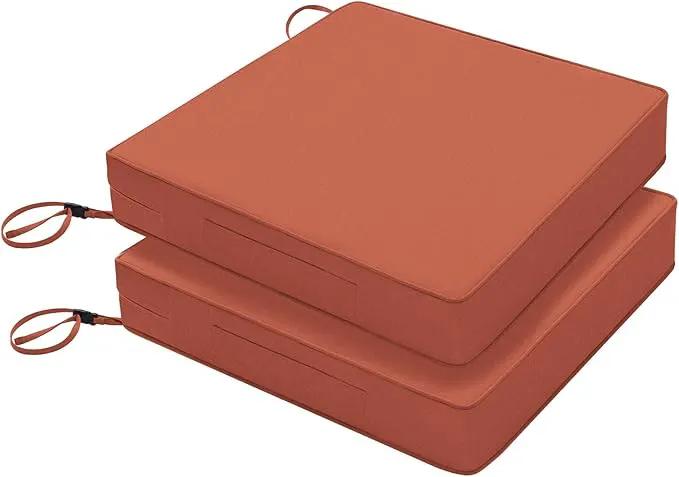 Favoyard Patio Chair Cushions 18 x 18 x 3 Inch Waterproof Outdoor Seat Cushions for Patio Furniture 3-Year Color Fastness Garden Sofa Couch Chair Pads with Handle & Adjustable Straps Set of 2, Spice by GreenHaven Gardens