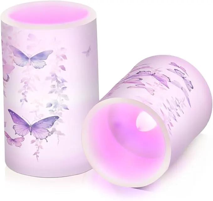 Flickering Flameless Candles, Butterflies Purple LED Candles with Remote Timer, Set of 2 Battery Operated Candle for Valentine Wedding Birthday by GreenHaven Gardens