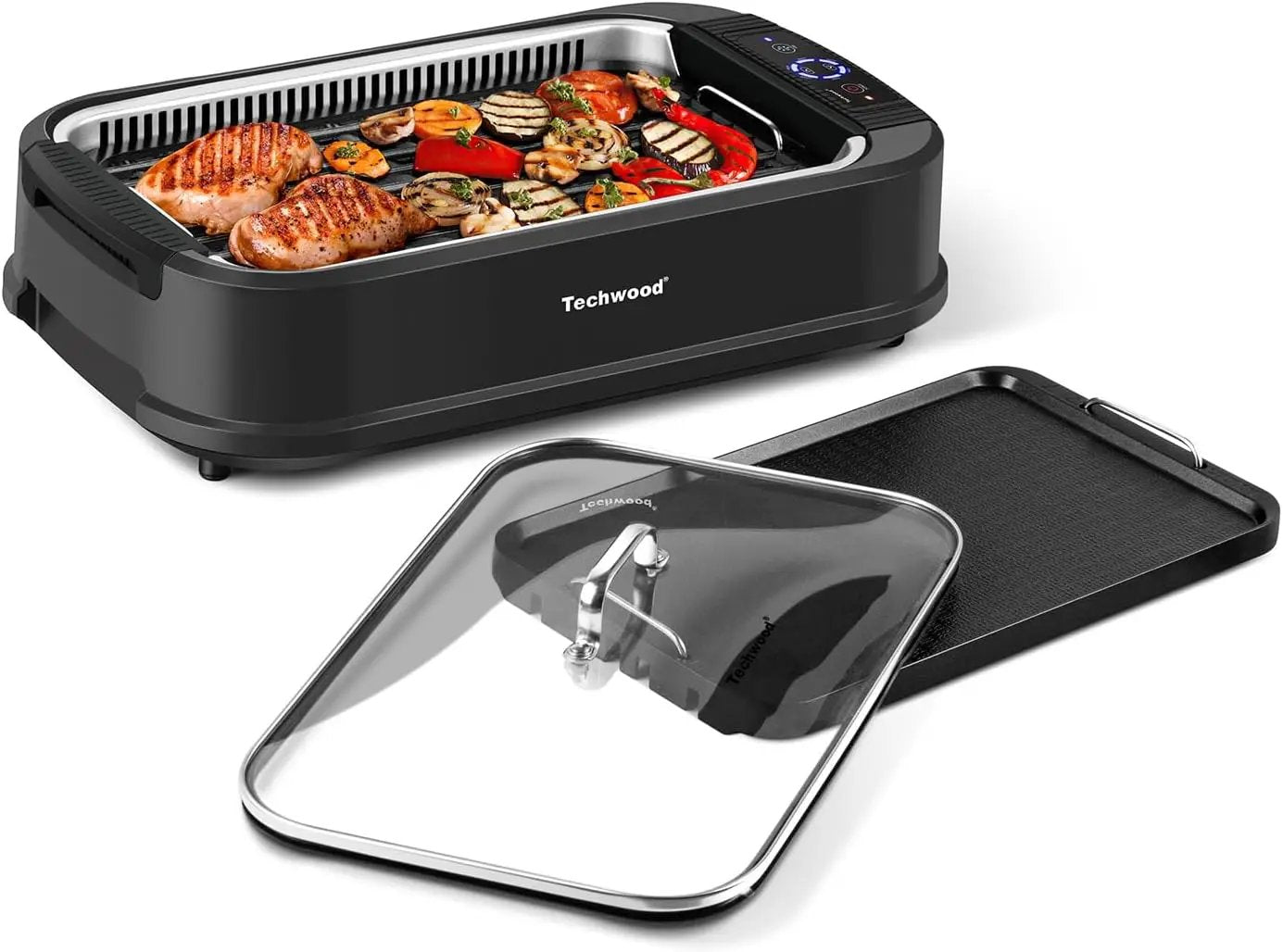 Techwood Indoor Grill Smokeless Grill, Electric Korean BBQ Grill with Glass Lid, Turbo Smoke Extractor Technology, Dishwasher-Safe Drip Tray & Nonstick Grilling Removable Plate, Black, 1500W by GreenHaven Gardens