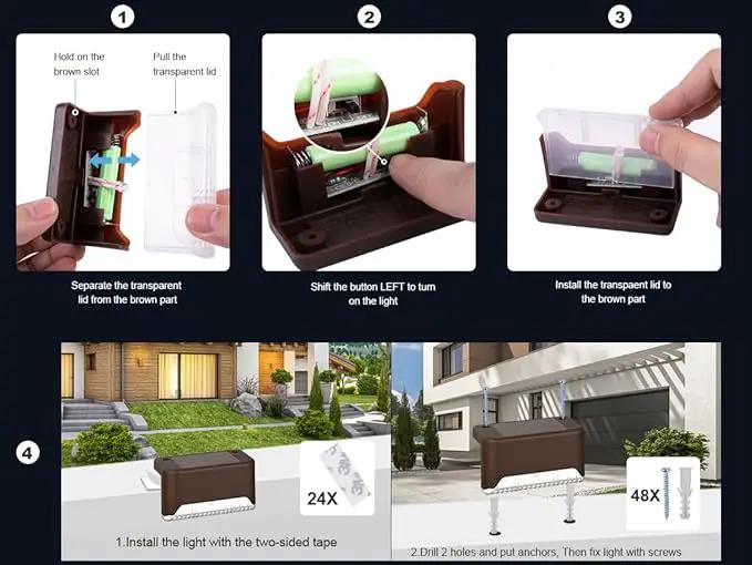 pearlstar Solar Deck Lights Outdoor,24 Pack Solar Deck Lights Outdoor Waterproof Led,for Stairs,Step,Fence,Yard,Patio,Driveway,Pathway,Yard,Backyard and Garden(Brown) by GreenHaven Gardens