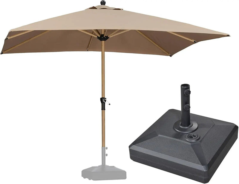 PURPLE LEAF 10' x 10' Square Patio Umbrella with Base Outdoor Umbrella Market Umbrella with Crank & 8 Ribs Aluminum Outdoor Table Umbrella for Pool Deck Backyard, Taupe by GreenHaven Gardens