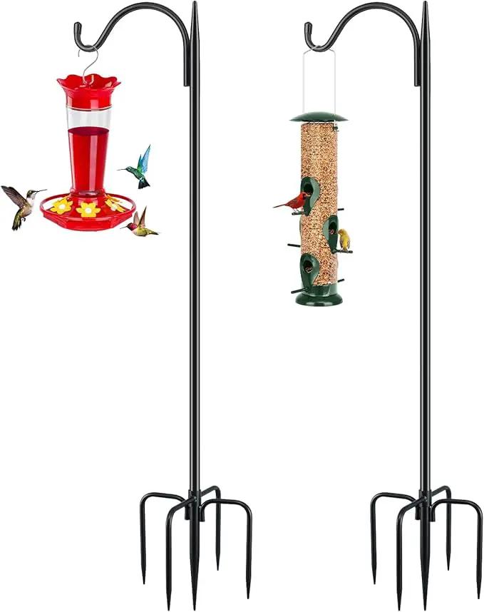FEED GARDEN Short Shepherds Hooks for Outdoor, 48 Inch Bird Feeder Pole with 5 Prongs Base, Heavy Duty Shepherds Hook Garden Hook for Hummingbird Feeder, Hanging Lantern, Plant Baskets, 2 Pack by GreenHaven Gardens