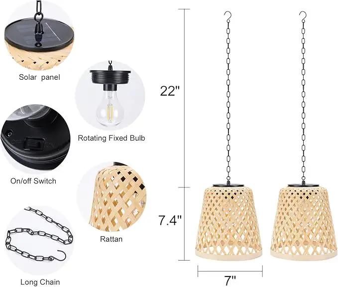 pearlstar Solar Hanging Lanterns Outdoor Gazebo Lights Rattan Woven Chandelier Solar Lamp Waterproof Outside for Porch Garden Patio Yard Farmhouse Decoration, 2Pack by GreenHaven Gardens