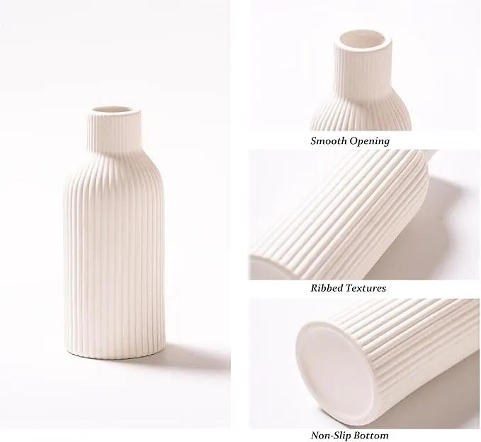 Ceramic Vase Set of 3, Flower Vases for Spring Room Decor, Kitchen Farmhouse, Modern Boho Style(White) by GreenHaven Gardens