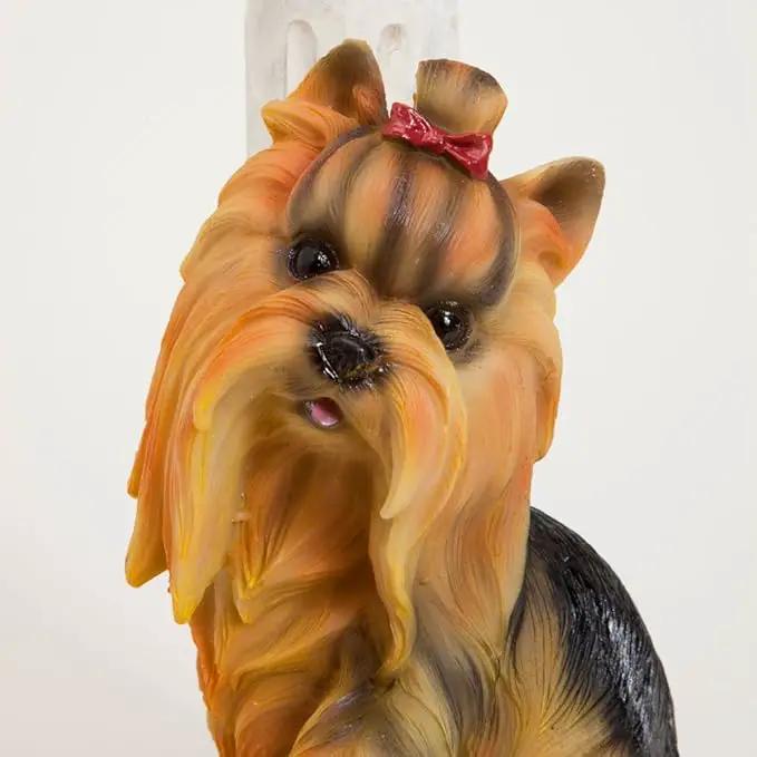 Bits and Pieces - Solar Yorkie Lantern-Solar Powered Garden Lantern - Resin Dog Sculpture with LED Light by GreenHaven Gardens