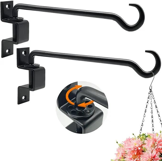 16 inch 2 Pack Swivel Plant Hangers Outdoor Heavy Duty - Black Iron Plant Hanging Hook Bracket for Flowers Baskets Pots Bird Feeder Lanterns Wind Chimes by GreenHaven Gardens