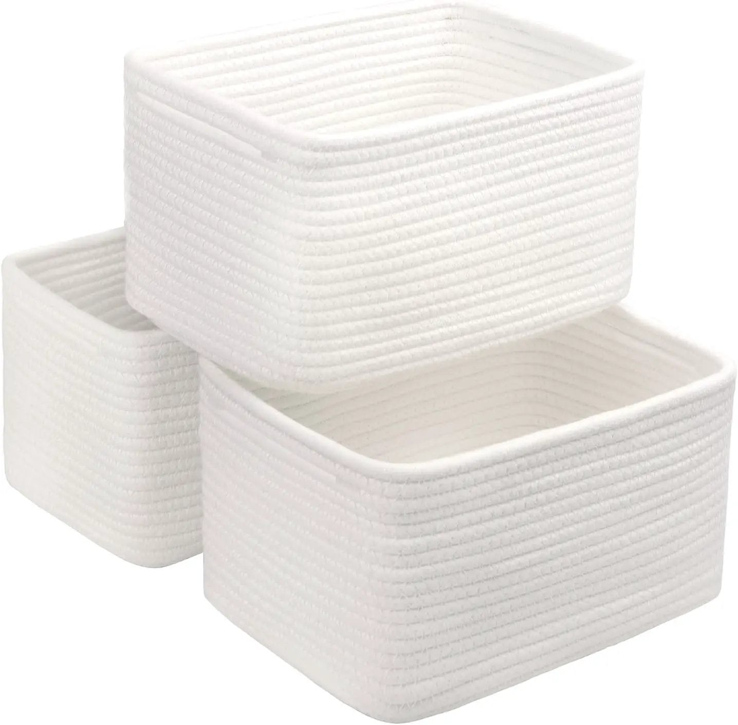 Small Cotton Rope Basket – Storage Bin for Organizing (10.6" x 6.7" x 6.7"), Bathroom Storage Basket for Shelf, Counter & Closet（White） by GreenHaven Gardens