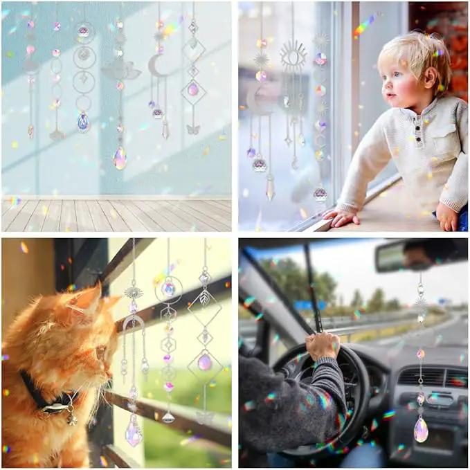Sun Catchers, 10 Pcs Crystal Suncatcher Prism Hanging Kit with Chain Rainbow Maker Crystals Balls Pendants Ornaments for Indoor Window Outdoor Garden Backyard Patio Car Mirror Christmas Tree Decor by GreenHaven Gardens