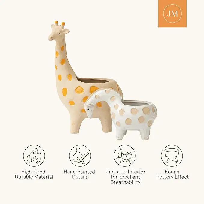 LA JOLIE MUSE Ceramic Giraffe Succulent Planter Animal Plant Pots - 11.4 + 4.9 Inch Tall Cute Rough Pottery Indoor Flower Pots, Home Decor by GreenHaven Gardens