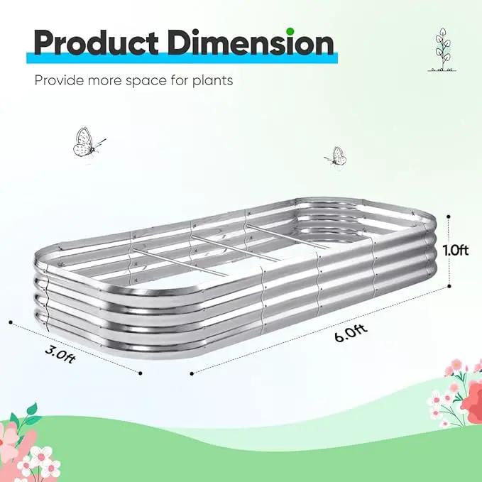Quictent Galvanized Raised Garden Bed Kit, 6x3x1ft Oval Large Metal Outdoor Planting Box, Ground Planter Strengthened by Crossbar, Silver by GreenHaven Gardens