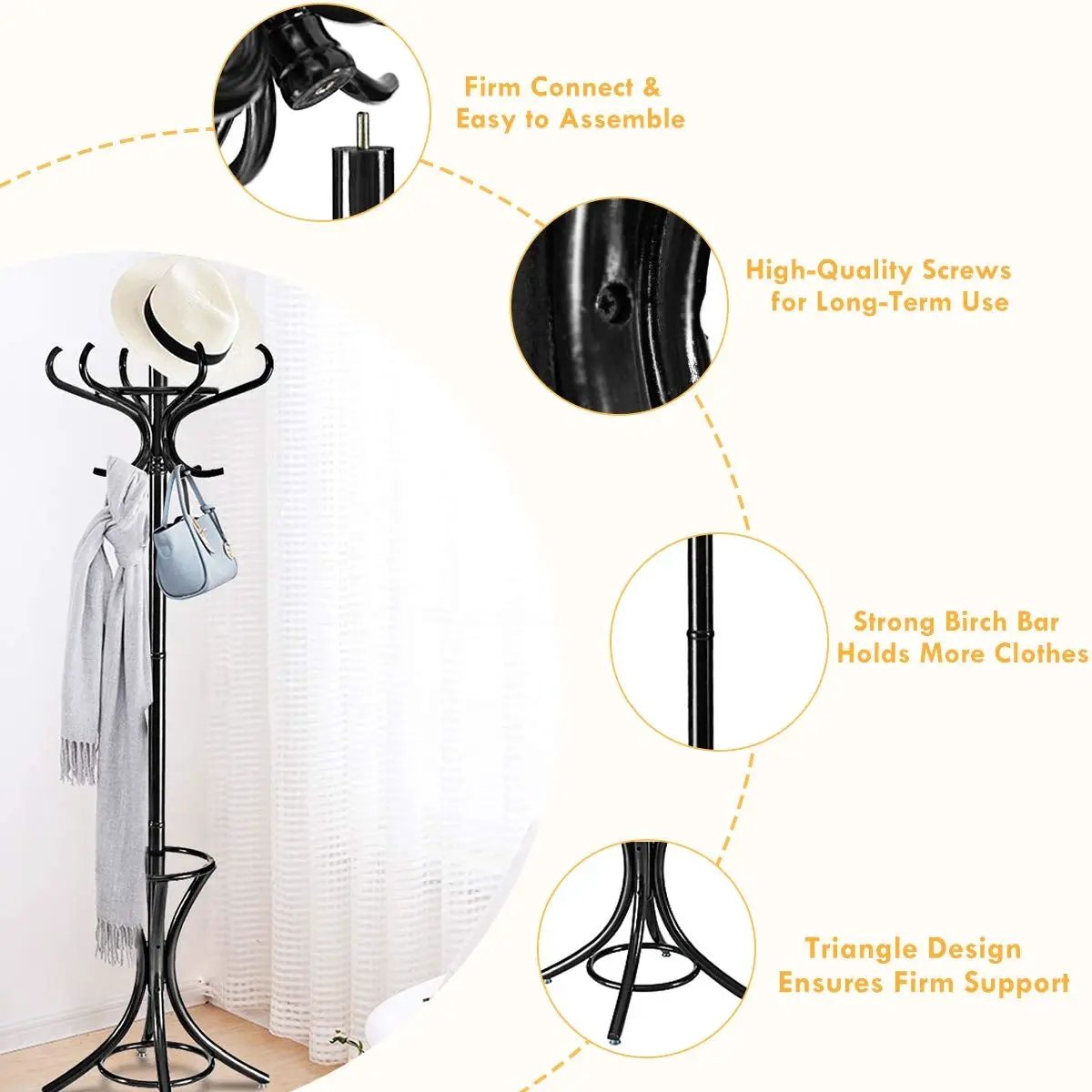 Wood Standing Hat Coat Rack with Umbrella Stand, photo 6 of 11