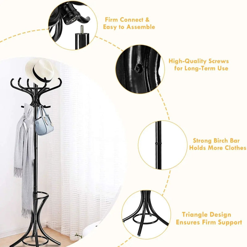 Wood Standing Hat Coat Rack with Umbrella Stand by DirectDeals