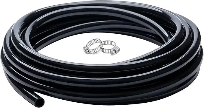 5/8" id - 25ft Black Vinyl Tubing Flexible PVC Tube Hybrid Hose Transfer Water Fuel Gas for Pond Fountain Garden Waterfall, Durable and Safe, with 2 Hose Clamps by GreenHaven Gardens