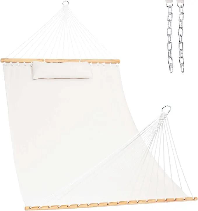 Lazy Daze 12 FT Sunbrella Fabric Hammock not Fading with Spreader Bars and Free Pillow Fits for Two Persons, All Weather and Fade Resistant for Patio Yard, 450 lbs Weight Capacity,Cast Pumice by GreenHaven Gardens