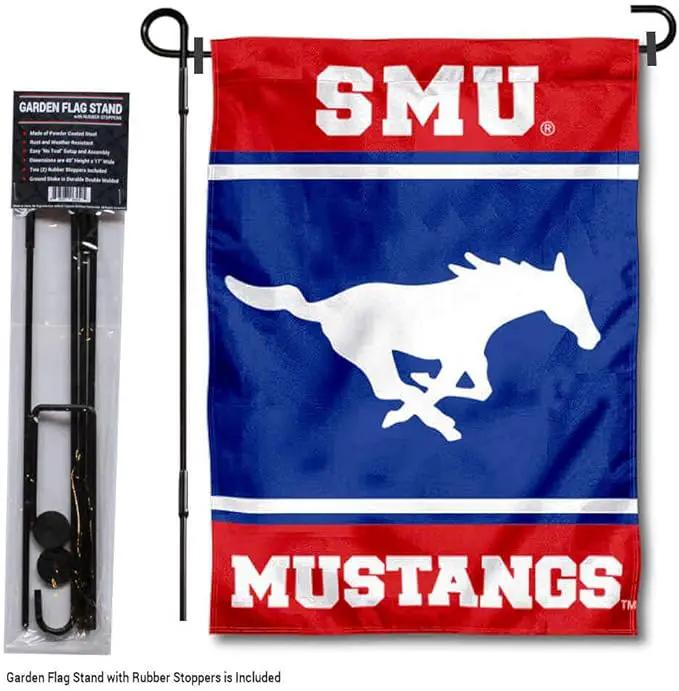 College Flags & Banners Co. Southern Methodist Mustangs Garden Flag with Stand Holder by GreenHaven Gardens