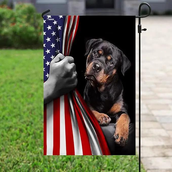 FLAGWIX American Flag - Rottweiler Dog Lover American US Flag, 4th of July Decorations for Inside, Outside, Garden Flag (11.5" x 17.5") - USA Flags Premium Polyester, Decorative Indoor Outdoor Flag by GreenHaven Gardens