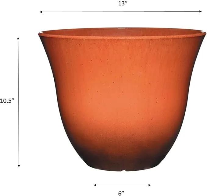 Classic Home and Garden Indoor/Outdoor Round Honeysuckle Resin Flower Pot Planter, Orange Ember, 13" by GreenHaven Gardens