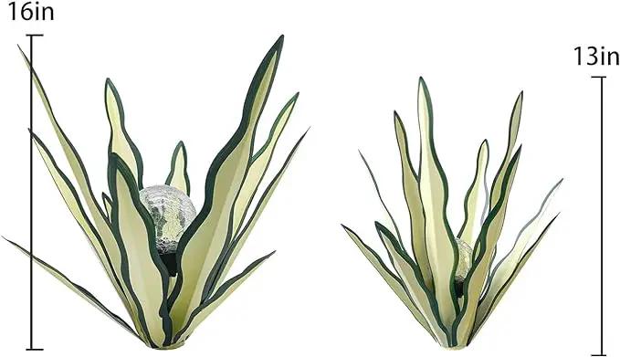 Metal Agave Plant Garden Art, 2 Pack Tequila Rustic Sculpture, Rustic Metal Agave Plants Garden Lawn Home Ornaments, for Yard Stakes, Garden Figurines, Outdoor Patio (2 PCS Green with Light) by GreenHaven Gardens
