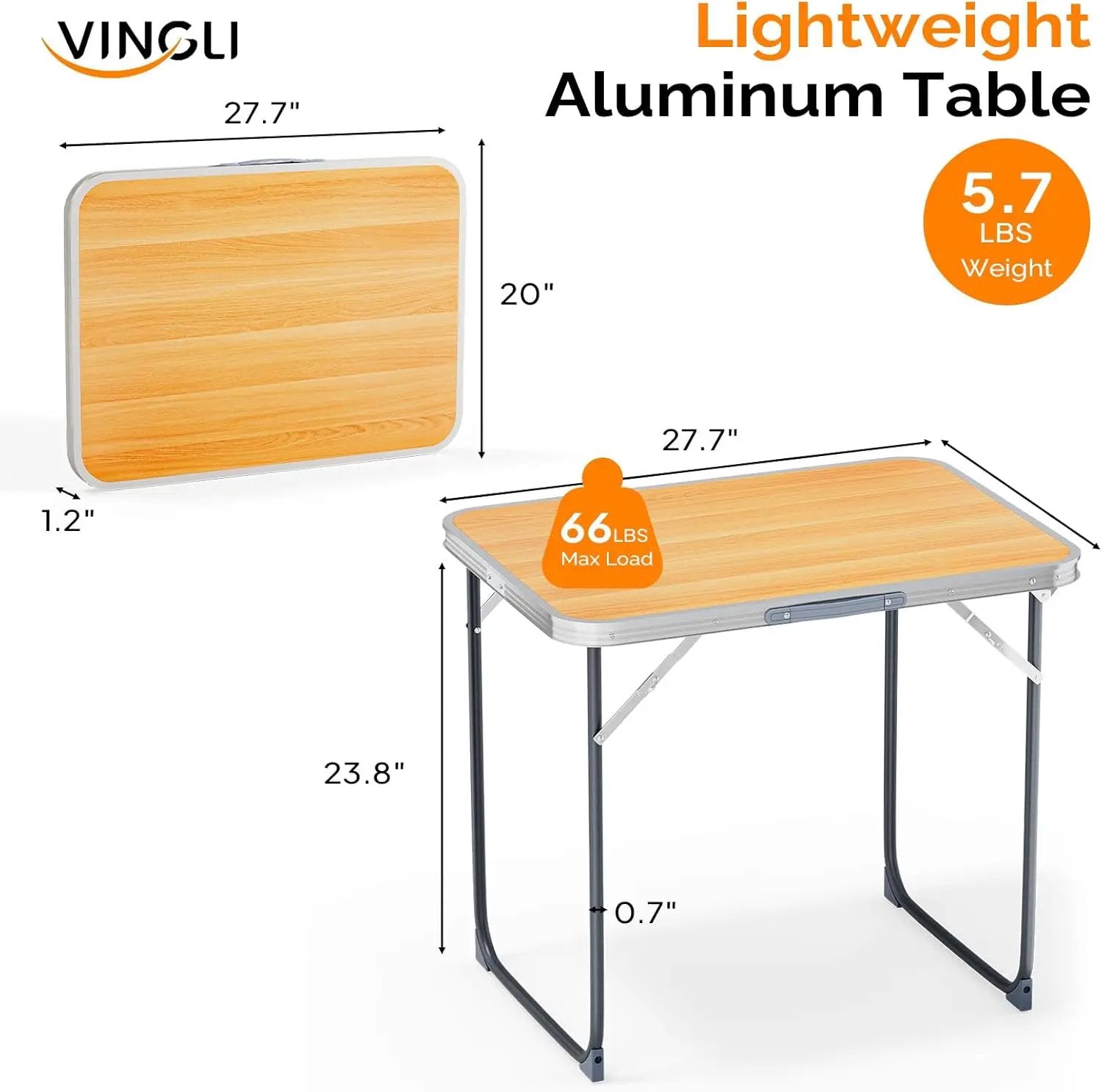 VINGLI 2.3FT Small Camping Table，Portable Camping Table with Carrying Handle, Picnic Table Foldable Table Essentials for Indoor Outdoor by GreenHaven Gardens